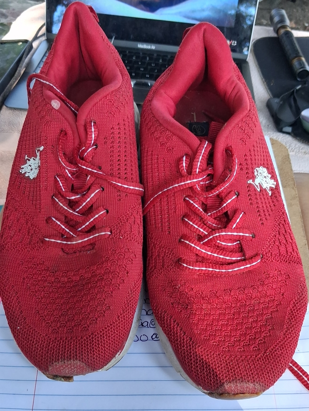 Polo by Ralph Lauren Red Knit Lace-Up Sneakers